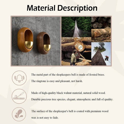 Dope Door Bell For Entry Alerts And Quick Decor Magnetically Attached Handmade Cherrywood With Matte Brass Finish Perfect