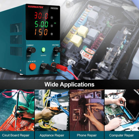 DC Power Supply 0-30V 0-5A HM305M Mini Variable Switching Digital Bench Power Supply with Encoder Control, repair applications.