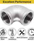Two Pack Three Quarter Inch NPT Female to Female 90 Degree Stainless Steel Pipe Elbow Fittings, 304 Stainless Steel, Excellent Performance