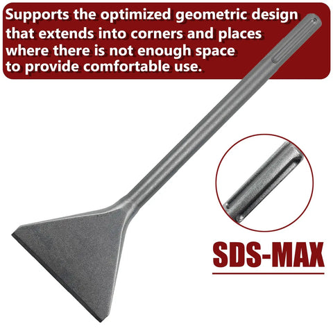 15 Inch Long SDS Max Tile Removal Chisel With 6 Inch Wide Shank Beefy 40Cr Steel Jackhammer Bit Built For Demolition Hex Shank