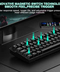 Smooth Tap 60 Percent Wireless Gaming Keyboard Featuring Hall Effect Magnetic Keys And Insanely Quick Rapid Trigger Tech, close-up of keys with display.