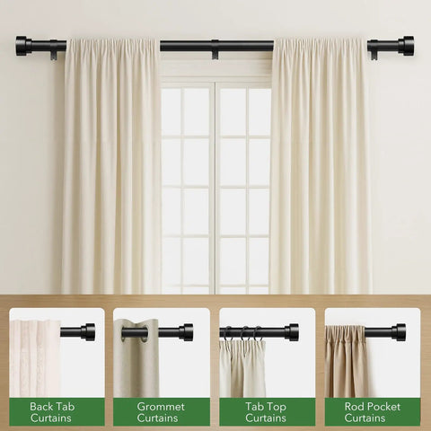 Heavy Duty Adjustable Curtain Rod 32 To 120 Inches 1 Inch Diameter Black Metal With End Caps Built To Last Easy Splice Setup