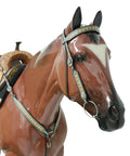 Western Horse Headstall And Breast Collar Tack Set Crafted From Genuine Argentina Cowhide Leather With Geometric Tooling on display