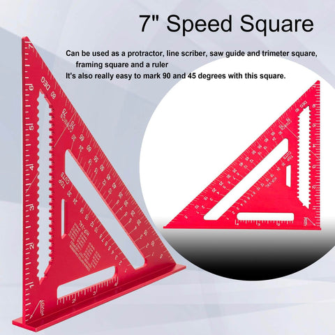 Pro Grade 22-Piece MIG Welding Tools Kit With 7-Inch Speed Square, displaying angles, measurements in red color.