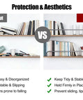 Comparison of shelves with and without Adjustable Shelf Guard Rails For Kitchen Bathroom And Closet Shelves, highlighting stability.