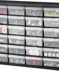 24 Drawer Plastic Storage Cabinet For Garage Organization And Small Parts Beads Bricks Tools Makeup And Crafts, Heavy Duty Organizer For Beads Bricks Tools Makeup And Classroom Use, 20 In Wide 6 In Deep 16 In High Black