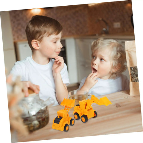 Children playing with 4 Piece Front End Loader Plastic Engineering Vehicle Models for compact construction trucks indoors.
