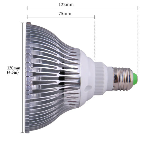 Deep Red 660nm And Near Infrared 850nm Red Light Therapy LED Bulb 54W side view with dimensions for home wellness use.