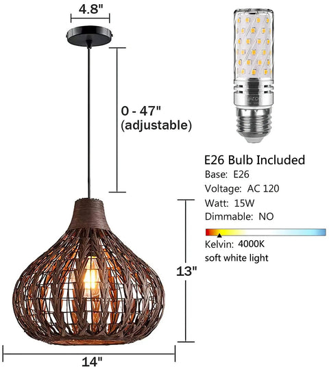 Handwoven Bamboo Pendant Light With Wicker Basket Shade Boho Chic Chandelier For Living Room Bedroom Cafe Teahouse 2 Pack