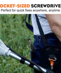 Man with backpack holding Carburetor Adjustment Tool For Stihl Trimmers Edgers Pole Pruners And Husqvarna Craftsman Chainsaws
