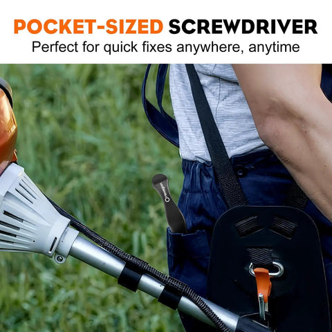 Man with backpack holding Carburetor Adjustment Tool For Stihl Trimmers Edgers Pole Pruners And Husqvarna Craftsman Chainsaws
