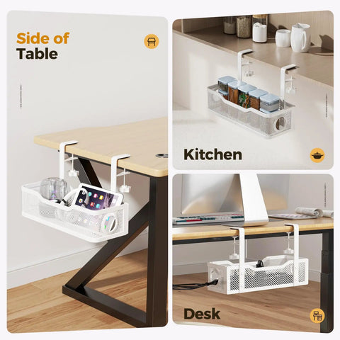 Under Desk Cable Management Tray White Clamp On No Drill Wire Organizer For Office And Home installed under a wooden desk