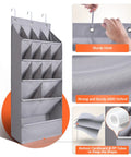 1 Pack Over The Door Shoe Organizer With 15 Large Pockets Hanging Shoe Rack For Closet Or Wall Space Saver Gray Oxford Fabric Holds 15 To 18 Pairs Of Shoes Easy Access And Tangle Free showing sturdy hook and strong gray fabric