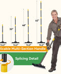 Heavy Duty Metal Bow Rake With 62 Inch Adjustable Handle Dual Sided Dethatching Rake for lawns, demonstration of handle sizes