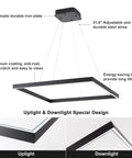 Sleek Black Square Chandelier With Up Light And Down Light For Kitchen Island And Dining Room, Modern Ceiling Pendant Light Fixture for Bedroom