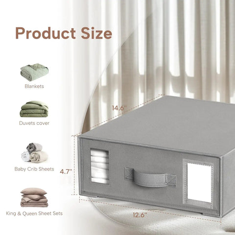 Six Pack Foldable Bed Sheet Organizer Boxes For Linen Closet Storage With Clear Window Label Slot For Quick ID Bedding Holder