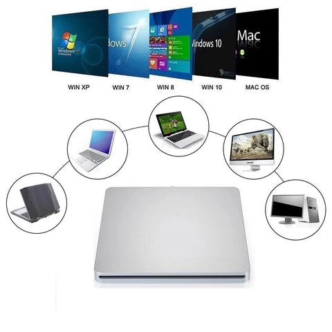 USB-C External DVD CD Drive Reader And Burner For MacBook Air Pro iMac Mini And Windows Laptops Plug And Play No Driver Install No Software Install Anti Shock Low Power Ultra Portable Silver silver external optical drive for laptop and desktop