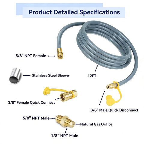 Image of Natural Gas Conversion Kit With Half Inch ID Hose And Quick Connect 60000 BTU Output for various appliances