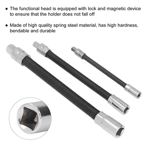 Top Notch Flexible Extension Bar With Magnetic Hold For Tight Spots Durable Spring Steel Auto Repair Kit In 1/4 3/8 And 1/2 Inch Sizes, spring steel