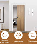 Image of a No-Fuss Pocket Door Frame Kit For 2x4 Walls, 36 By 96 Inches, featuring a soft-close wooden door in a living room setting.