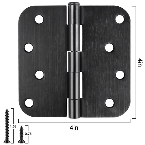 Matte Black 4 Inch Door Hinges, 18 Pack With 5/8 Radius, Beefy Heavy Duty Residential Exterior Interior Front Door Hardware, 270 Degree Swing, Includes 144 Screws For Quick Install, Indoor Outdoor Use
