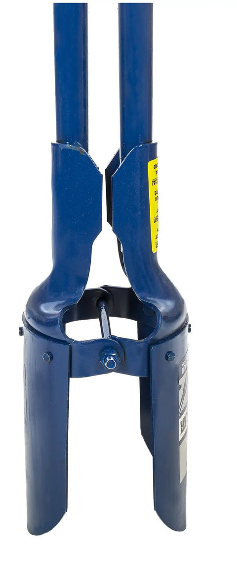 Heavy Duty Post Hole Digger With 48 Inch Steel Handle, 6.25 Inch Point Spread, Welded Tubular Steel Yokes For Digging In Hard Soil, Made In USA, Closeout Item, Limit 1 Per Order - close-up of blade and yokes.