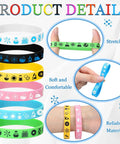 Bulk 48 Piece Science Silicone Wristbands Set for Classroom Rewards and Teacher Gifts in six colors, showing stretch and fit.
