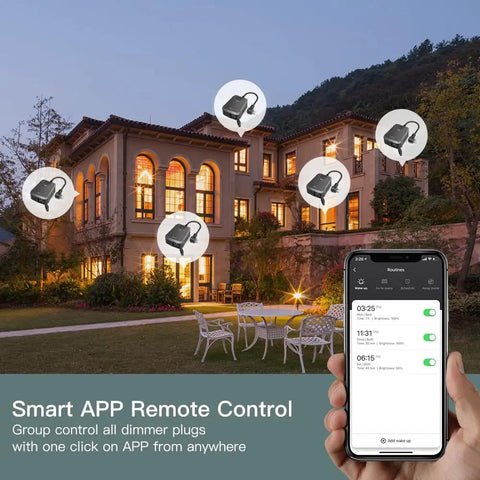 Smartphone app controls 2 In 1 Outdoor Smart Dimmer Plug With Dual Outlets For Outdoor String Lights, 600W Total, IP64.