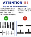 Vacuum connector assortment kit, 113 pcs, black nylon, heat resistant to 240°C; shows various barb and tee fittings (front view).