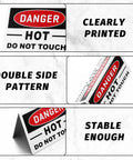 No Nonsense Aluminum Tent Warning Signs, Double Sided Heat Hazard Plates, 5 X 3.5 Inch tags showing clear printed double side pattern design.
