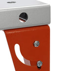 Close-up of Heavy Duty Welding Table With 1000 Pound Load Rating Fold Flat Steel Workbench showing steel top and sturdy leg attachment.
