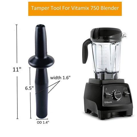 Low Profile Tamper For 64-Ounce And 40-Ounce Containers BPA-Free Plastic shown beside black blender