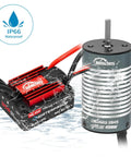 Brushless 2845 4500KV Beast Motor and 35A Waterproof ESC for Traxxas E-Revo with water splash demonstration.