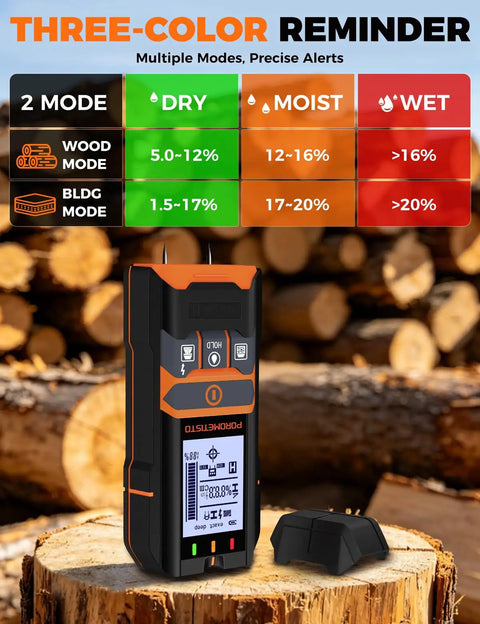 2 In 1 Stud Finder And Moisture Meter With Humidity Detection For Walls Deep Scan Wall Scanner To Locate Studs Pipes And Lumber Moisture Levels, front view