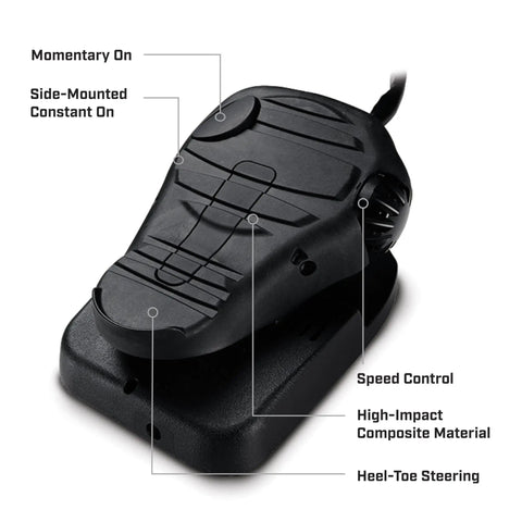 Edge Bow Mount Electric Trolling Motor With Foot Pedal Control detailed view showing heel-toe steering and speed control
