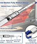 1 Pair 76mm Wide Heavy Duty Drawer Slides For Truck Bed With Full Extension, Quiet Operation, Anti Rust Design, Smooth Ball Bearing Rails For Easy Access To Tools And Gear, shown extended with safety lock