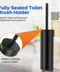 Premium 304 Stainless Steel Toilet Brush And Wall Mount Holder Set For Modern Bathrooms With A Rust Resistant Finish and sealed lid design.