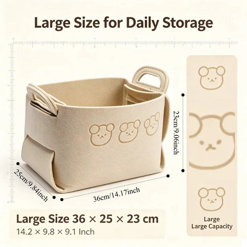 Hardcore Foldable Felt Storage Basket With Dual Handles Slick Collapsible Fabric Bin Organizer For Shelves Closet Laundry Keeps Your Crib Lookin Fresh Hassle Free Game Changer For Toys Nursery Bedroom Office In Brown, large size dimensions shown.