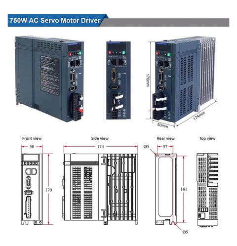 750W AC Servo Motor Driver Kit For Industrial Automation 220V 3000 RPM 2.39 Nm Torque, product dimensions and views
