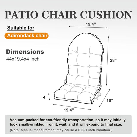 Beige Adirondack Chair Cushion Set With Ties 44 By 19.4 By 4 Inches High Back Rocking Patio Cushions Cozy Water And Stain Resistant Fade Resistant Sunscreen Ready 2 Pack dimensions illustration