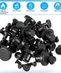 80 Piece Silicone Rubber Hole Plugs Set For Round Holes 4mm To 9.5mm Waterproof Stoppers in black with anti-corrosion feature symbols