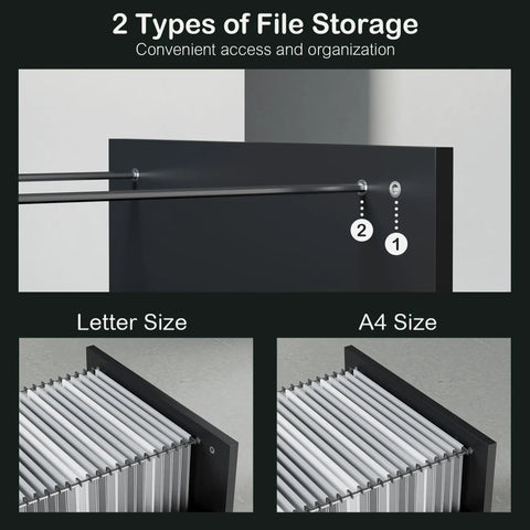 File storage system on 63 inch standing desk with file cabinet and privacy panel electric height adjustable L shaped desk