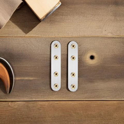 Flat Mending Plates 18 Pack Stainless Steel Brackets on Wooden Surface