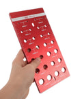 Check Screw Thread Sizes Fast With This Heavy Duty Aluminum Alloy Gauge Set For Metric And Standard Bolts That Fits In Your Pocket Perfectly. Red metric bolt thread gauge held in hand for measuring screw sizes