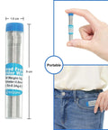 Lead-Free Solder Flux Wire With Rosin Core 0.8mm Diameter Tin Solder For Electronics shown in a tube, held in hand, and fitting in pocket.