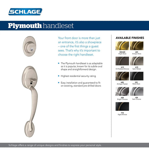 Plymouth Front Entry Handleset With Flair Lever And One Sided Keyed Deadbolt Satin Nickel Finish Built Tough Exterior Door Lockset