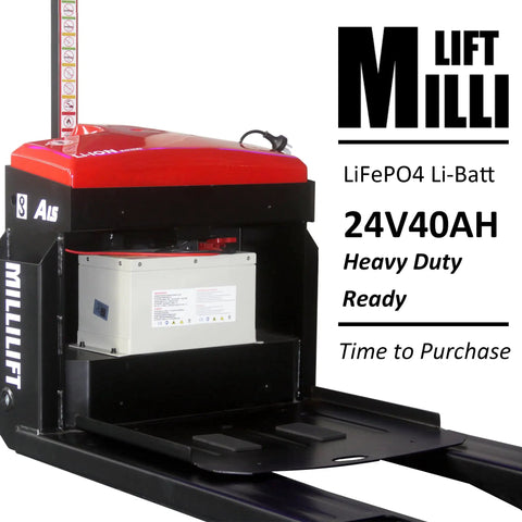 MilliLift Electric Pallet Jack Nails 3300 Lbs With Heavy Duty Forks And LiFePO4 Battery with visible battery pack