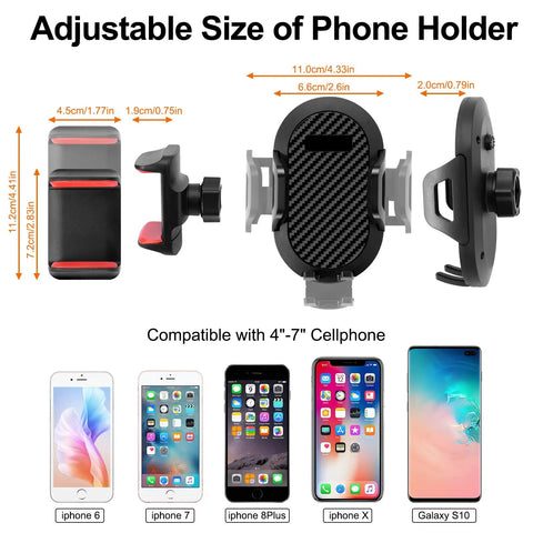 Adjustable phone holder dimensions for Dope Jeep Wrangler Dash Tray Phone Mount With Extension Arm And Metal Rod Multi Mount Holder
