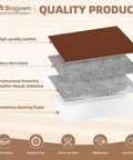 Top Shelf Leather And Vinyl Repair Kit Featuring Large Patches For Couches And Upholstery Sets, showing high-quality leather and adhesive layers.