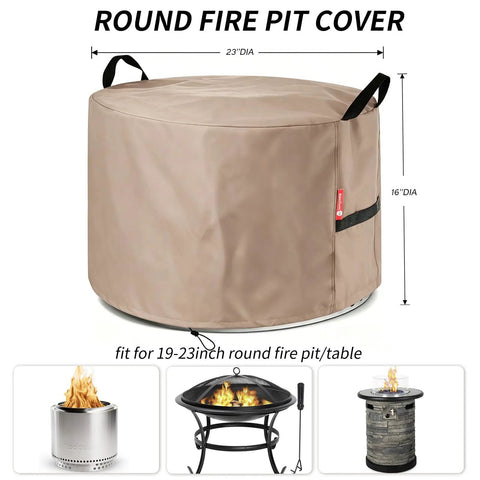Heavy Duty Tough As Nails Round Fire Pit Cover 23 Inch Diameter 16 Inch Height Waterproof 600D Oxford Fabric